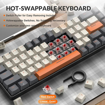 60% Wireless Mechanical Keyboard - Bluetooth Dual Mode, Hot-Swappable Mini 68-Key Red Switch for PC, PS4, Xbox, iPhone, iPad