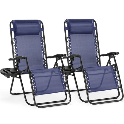 Zero Gravity Recliner Chairs Set of 2 — Portable Adjustable Outdoor Camping Patio Lounge with Cup Holders & Pillows