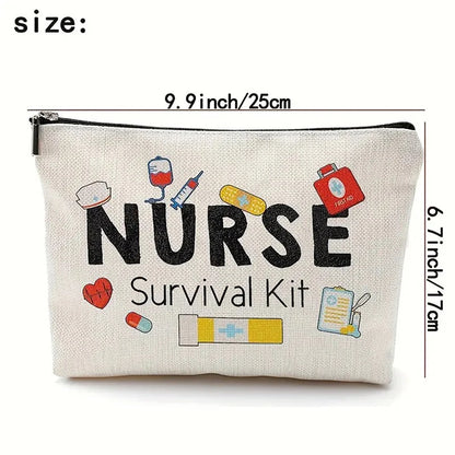 Travel Fashion Cartoon Nurse Print Cosmetic Bag - Women's Designer Makeup Organizer, Heat Transfer Multifunctional Pencil Case