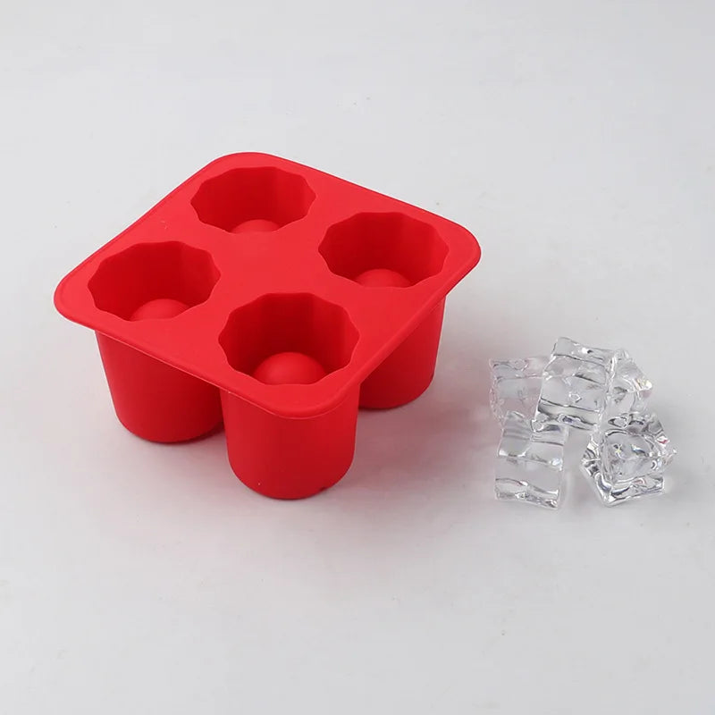Silicone 4-Hole Ice Cube Mold – Round Press Ice Block Maker for Whiskey, Beer, and Bar Kitchen Use