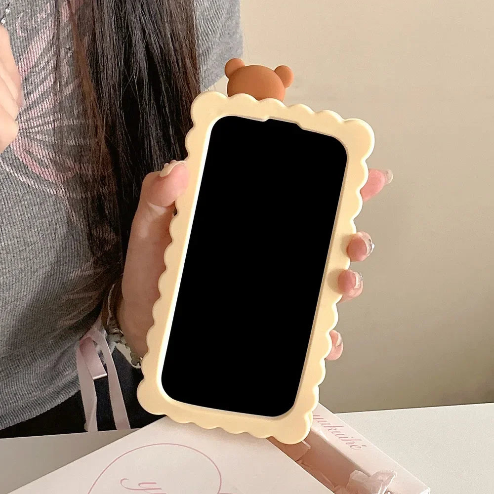 Sandwich Biscuit Tide Bear Silicone Phone Case for iPhone 16 15 14 13 12 11 Pro Max Shockproof Soft Cover