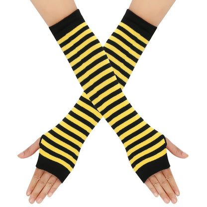 Warm Knitted Long Fingerless Gloves – Striped Elbow Mittens for Women, Fashion Christmas Gift