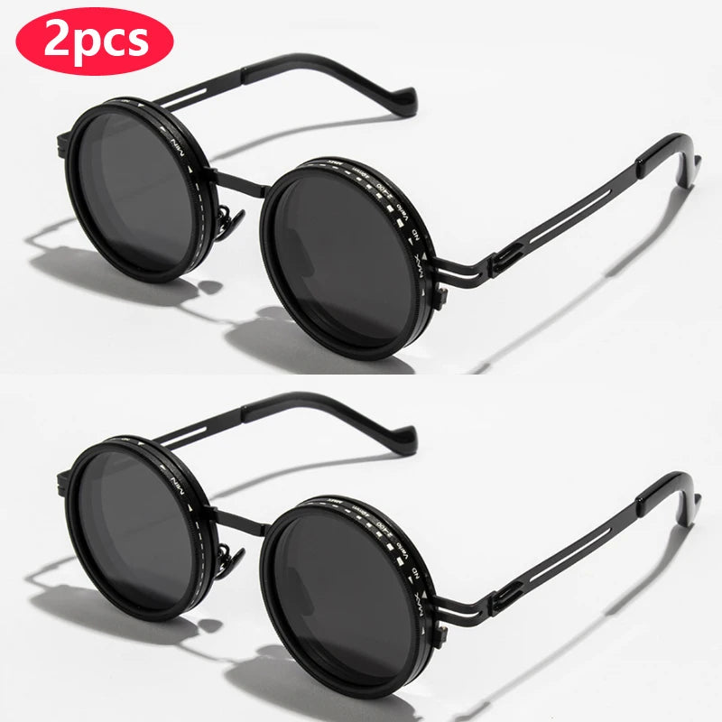 Polarized Round Sunglasses ND9 – Adjustable Dimming Retro Punk UV400 Shades for Men & Women, Ideal for Fishing & Outdoor Use
