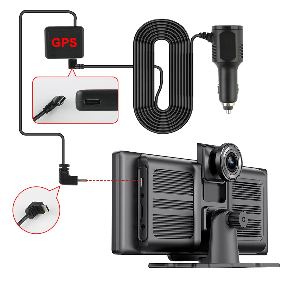 7"/10.26" 4K Dash Cam — Car DVR with Wireless CarPlay, Android Auto, 350° Rotating Lens, GPS & Bluetooth
