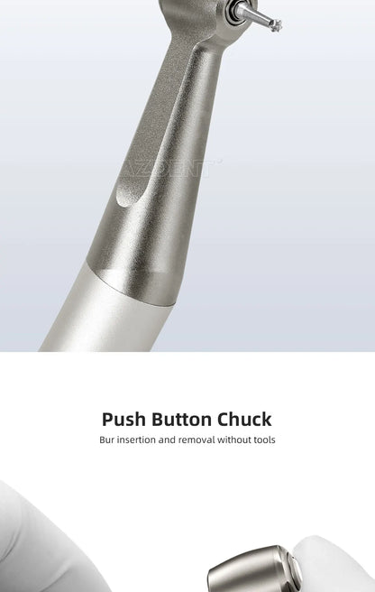 AZDENT Dental Low Speed Handpiece 1:1 Contra Angle – Push Button for ø2.35mm CA Burs, 2/4 Holes, Air Motor