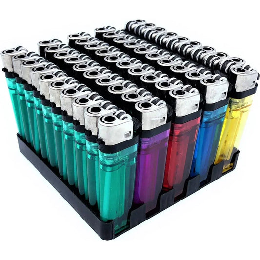 50-Pack Transparent Torch Lighters with Grinding Wheel – Disposable Flame Lighters for Everyday Use