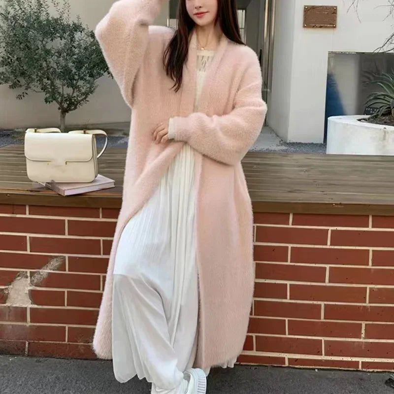2024 Long Cardigan Women’s Knitted Sweater Jacket – Spring & Autumn Crochet, Loose Fit, Pockets, Winter Maxi Warm Jumper Coat