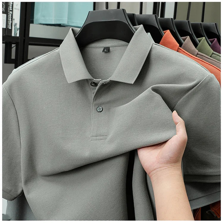 Men's 100% Cotton Polo Shirt - Breathable Summer Golf & Business Casual Tee with Silk-Like Finish