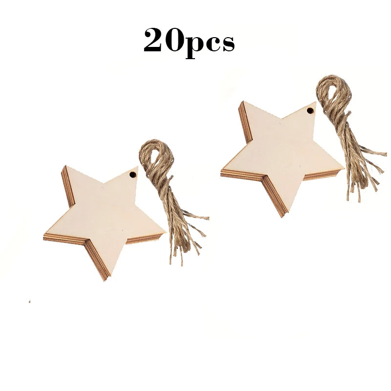 Unfinished Wooden Star Hanging Pendants (20/30/40/50pcs) – DIY Craft Wood Slices for Christmas Tree & Decoration Ornaments