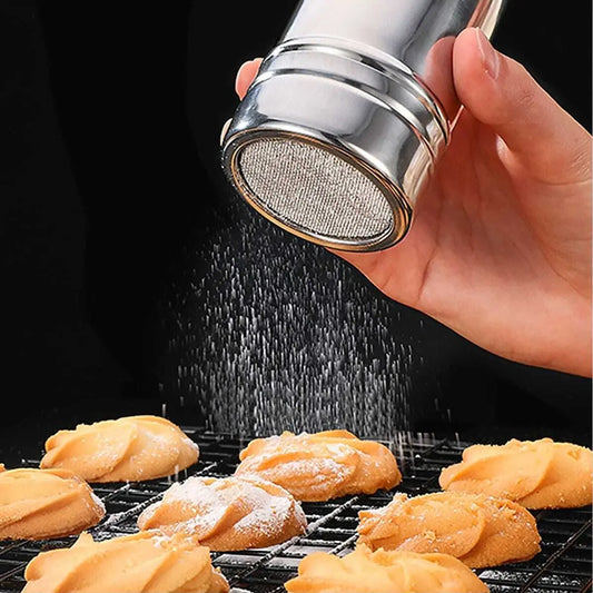 Silver Stainless Steel Mesh Shaker – Dusting Spice Jar for Salt, Sugar, Pepper, Cocoa & Icing Powder