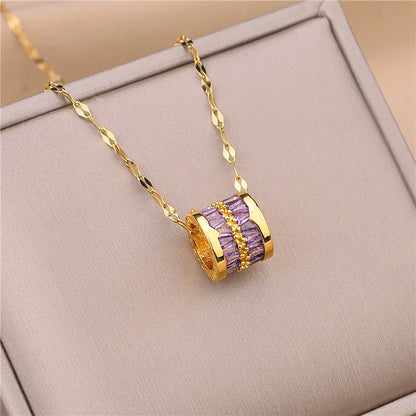 3 Color Lucky Beads Pendant Necklace – Stainless Steel & Sparkly Zircon Jewelry for Women