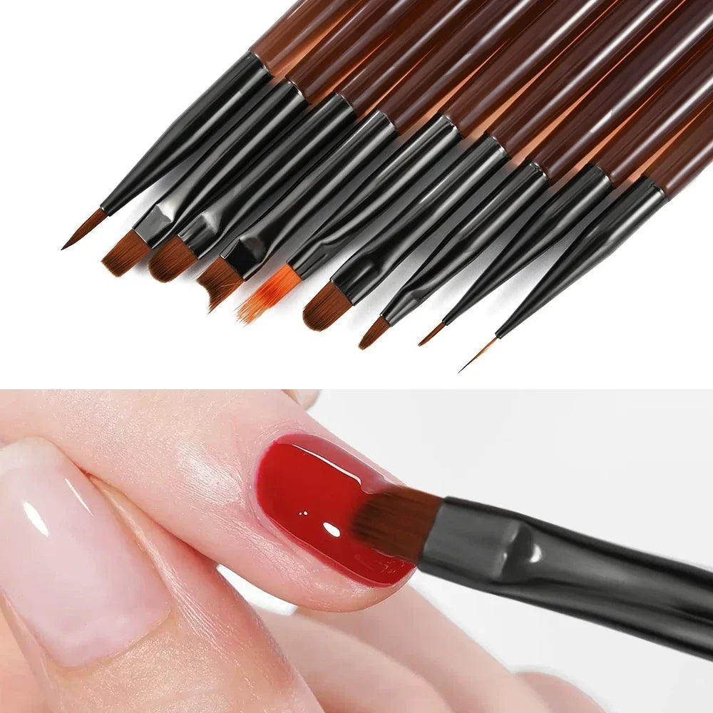 9PCS UV Gel Nail Brush Set – Liner DIY Painting Pen, Acrylic Drawing Brush for Nail Art Design & Tip Display Tools