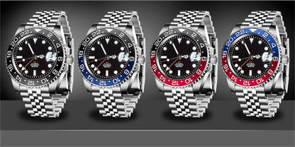 Tandorio 40mm Men’s Automatic Watch – NH34A Movement, GMT Function, Luminous Black Dial, Sapphire Crystal, Auto Date & Rotating Bezel
