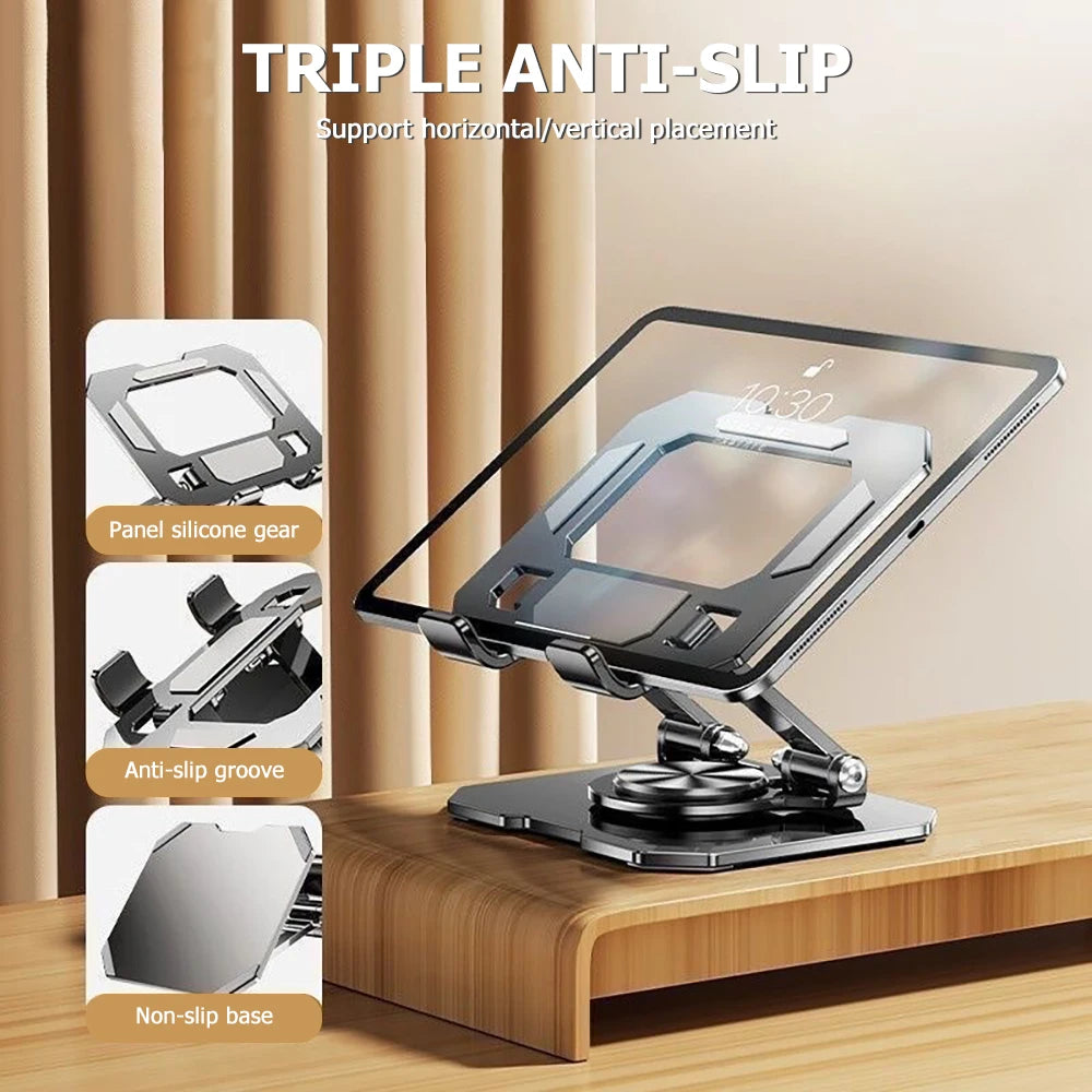 360° Rotatable Adjustable Tablet Stand — Foldable Desktop Holder for 4.7″–12″ iPad Pro/Air/Min & Tablets