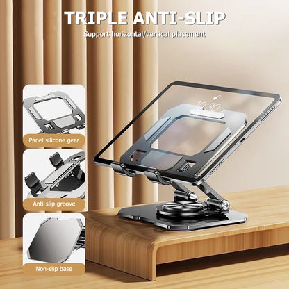 360° Rotatable Adjustable Tablet Stand — Foldable Desktop Holder for 4.7″–12″ iPad Pro/Air/Min & Tablets