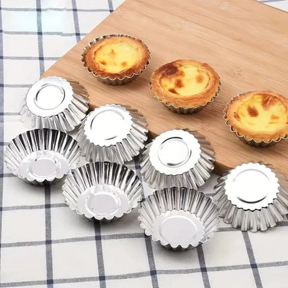 Reusable Non-Stick Aluminum Egg Tart Mold – Flower Shape Cupcake, Muffin, Pudding & Jelly Baking Cup Kitchen Tool