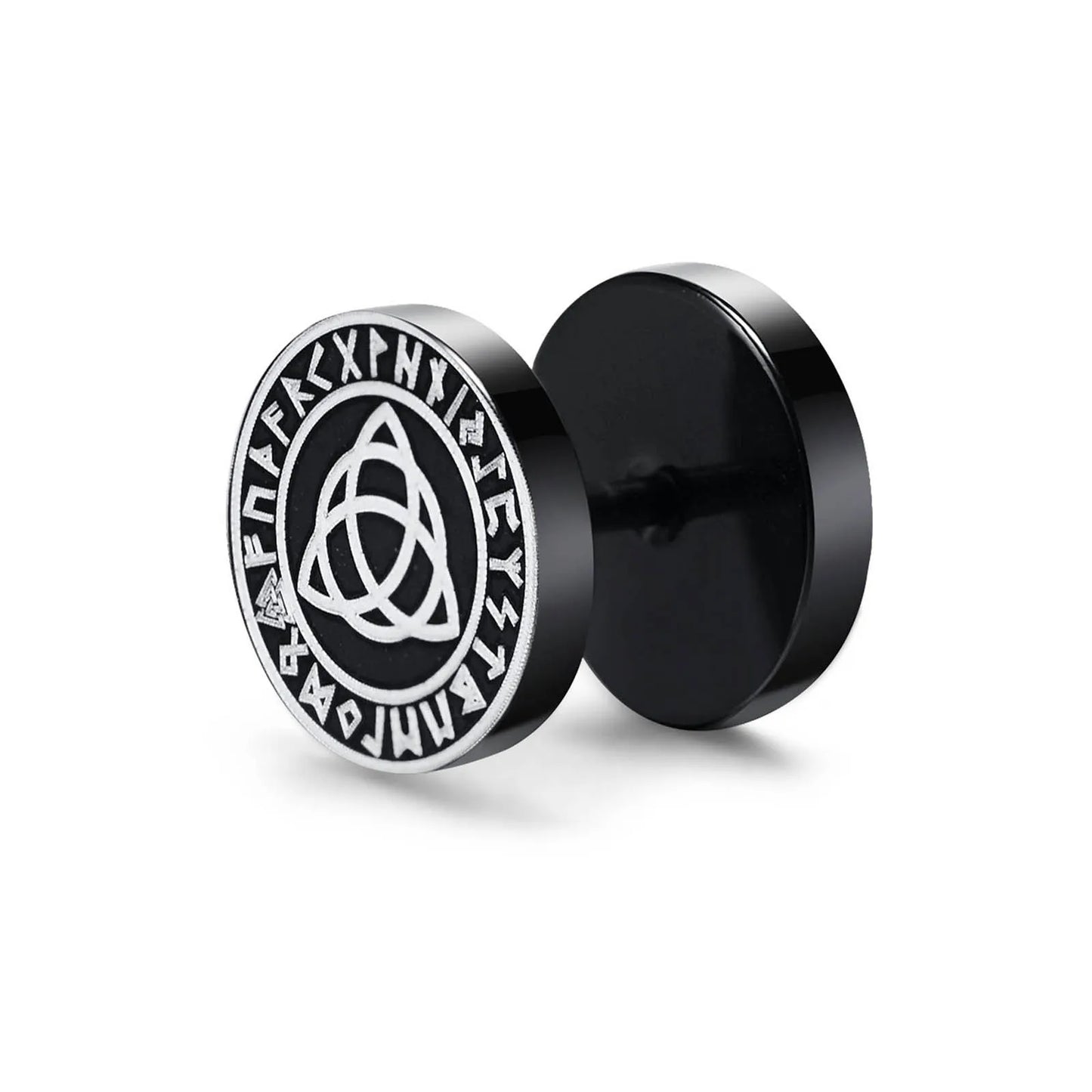 Vnox Men's Viking Black Stud Earrings - Vegvisir & Norse Valknut, Cool Punk Stainless Steel Set