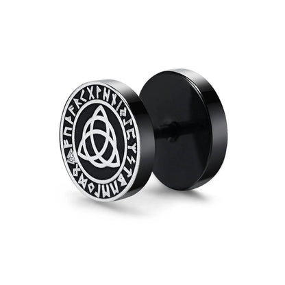 Vnox Men's Viking Black Stud Earrings - Vegvisir & Norse Valknut, Cool Punk Stainless Steel Set