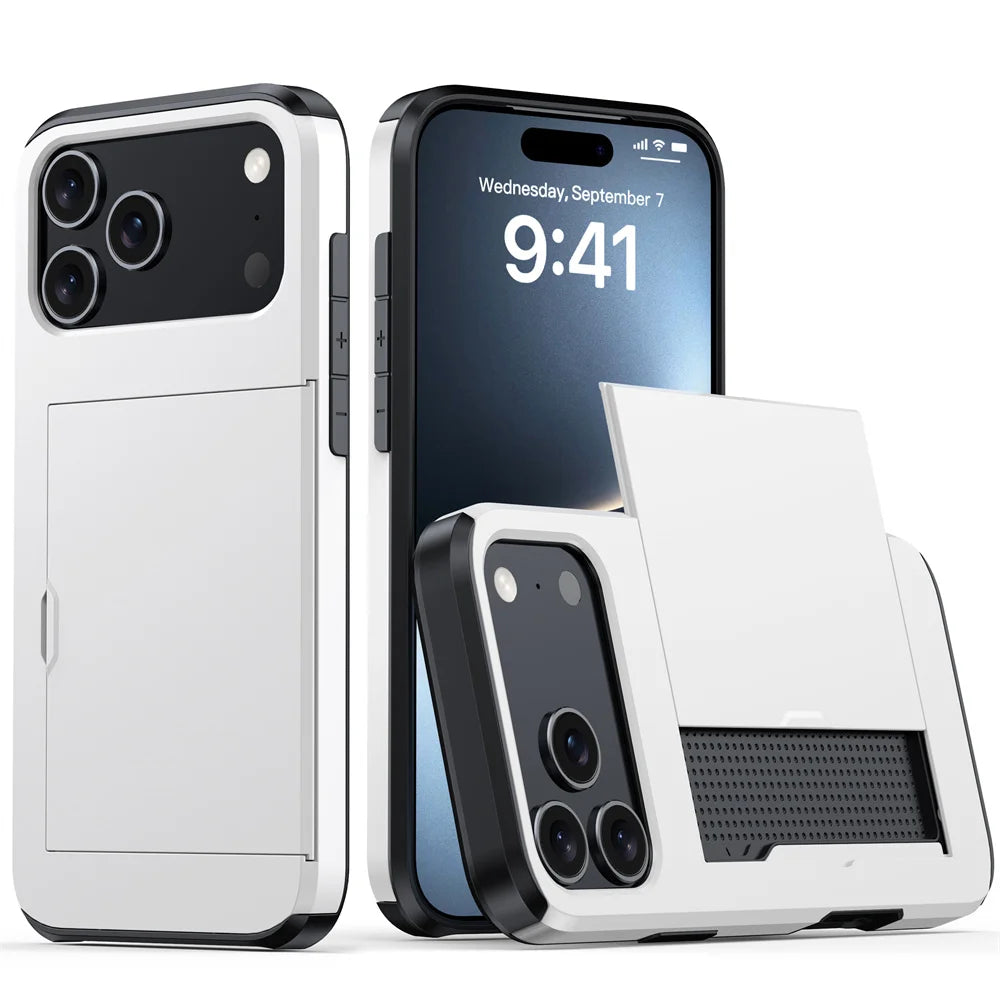 iPhone Case with Wallet & Card Holder — Shockproof Protective Cover for iPhone 17, 16, 15, 14, 13, 12, 11 Pro Max & Mini Models