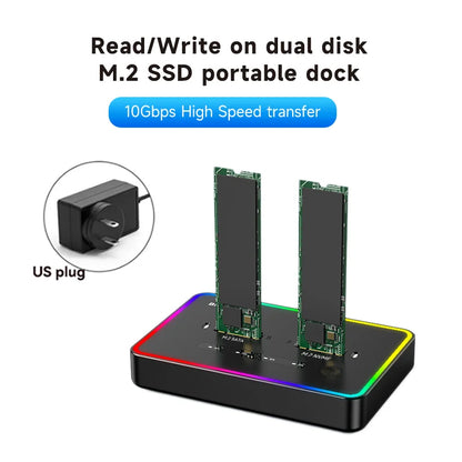 Blueendless M.2 SSD Dual Protocol Docking Station – 2-Bay PCIe NVMe Enclosure with Type-C, 10Gbps, RGB Light