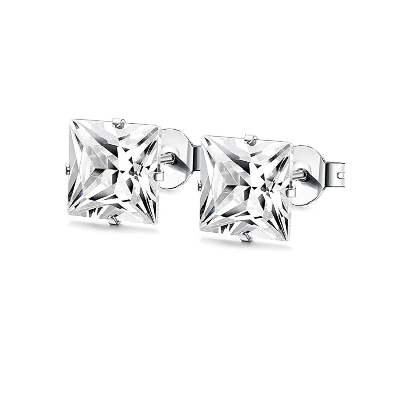 1–8 Pairs Stainless Steel Cubic Zirconia Stud Earrings Set – 6MM Unisex Minimalist Ear Piercing Jewelry for Men & Women