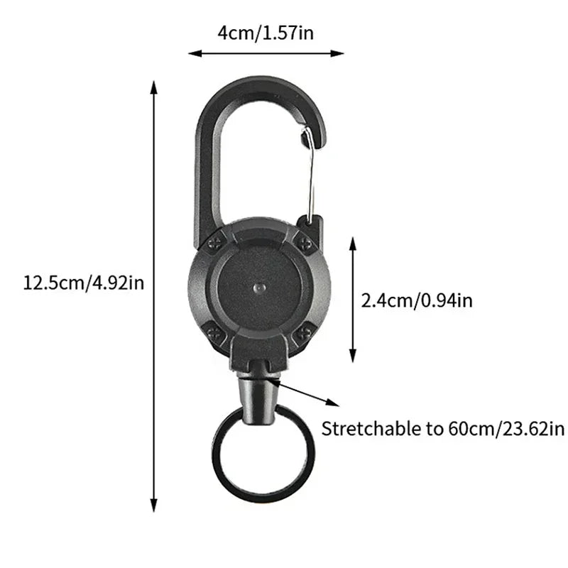Retractable Heavy-Duty Carabiner Keychain – Steel Wire Rope Pull Reel for Outdoor & Sport Use