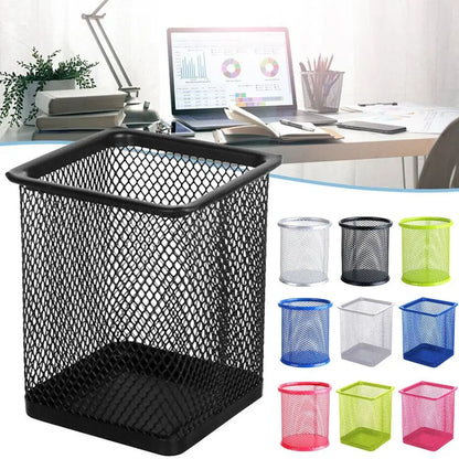 Multifunction Mesh Pen Holder - Round or Square Desk Organizer for Pens, Pencils & Stationery