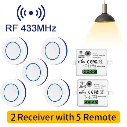 433MHz Wireless Relay Switch - 10A Remote Control Light Receiver with Wall Panel for LED Lamps 110V 220V