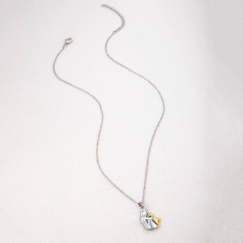 Two-Tone Girl Hugging Dog Necklace - Cute Fashion Pendant for Women and Pet Lovers - Jewelry Accessories