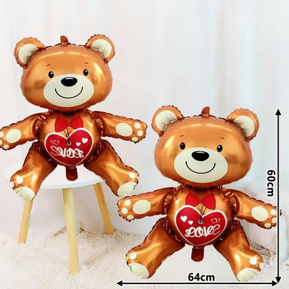 60in Standing Teddy Bear Balloon – Cute Love-Shaped Decoration for Romantic Valentine’s Day, Proposal, Wedding & Birthday Party