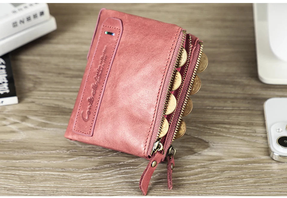 CONTACT'S Genuine Leather Short Wallet for Women — Luxury Designer Card & Coin Holder, Mini Money Clip Wallet with Free Shipping