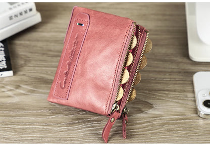 CONTACT'S Genuine Leather Short Wallet for Women — Luxury Designer Card & Coin Holder, Mini Money Clip Wallet with Free Shipping