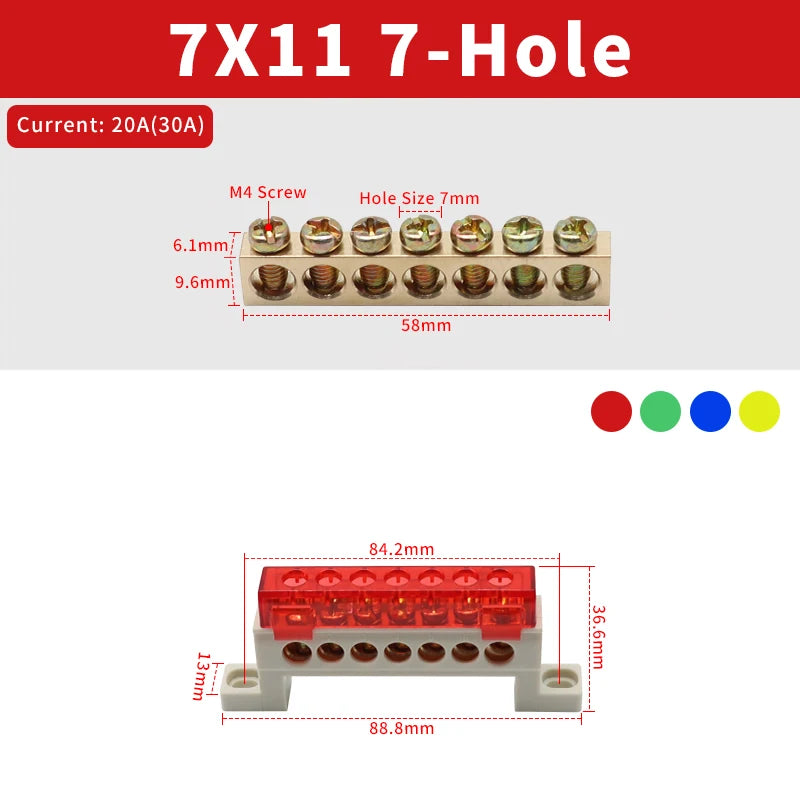 Brass Terminal Block A10 Multi-Hole (3–15 Way) – Neutral Power Distribution Terminal Strip for Electrical Cabinets & Panels