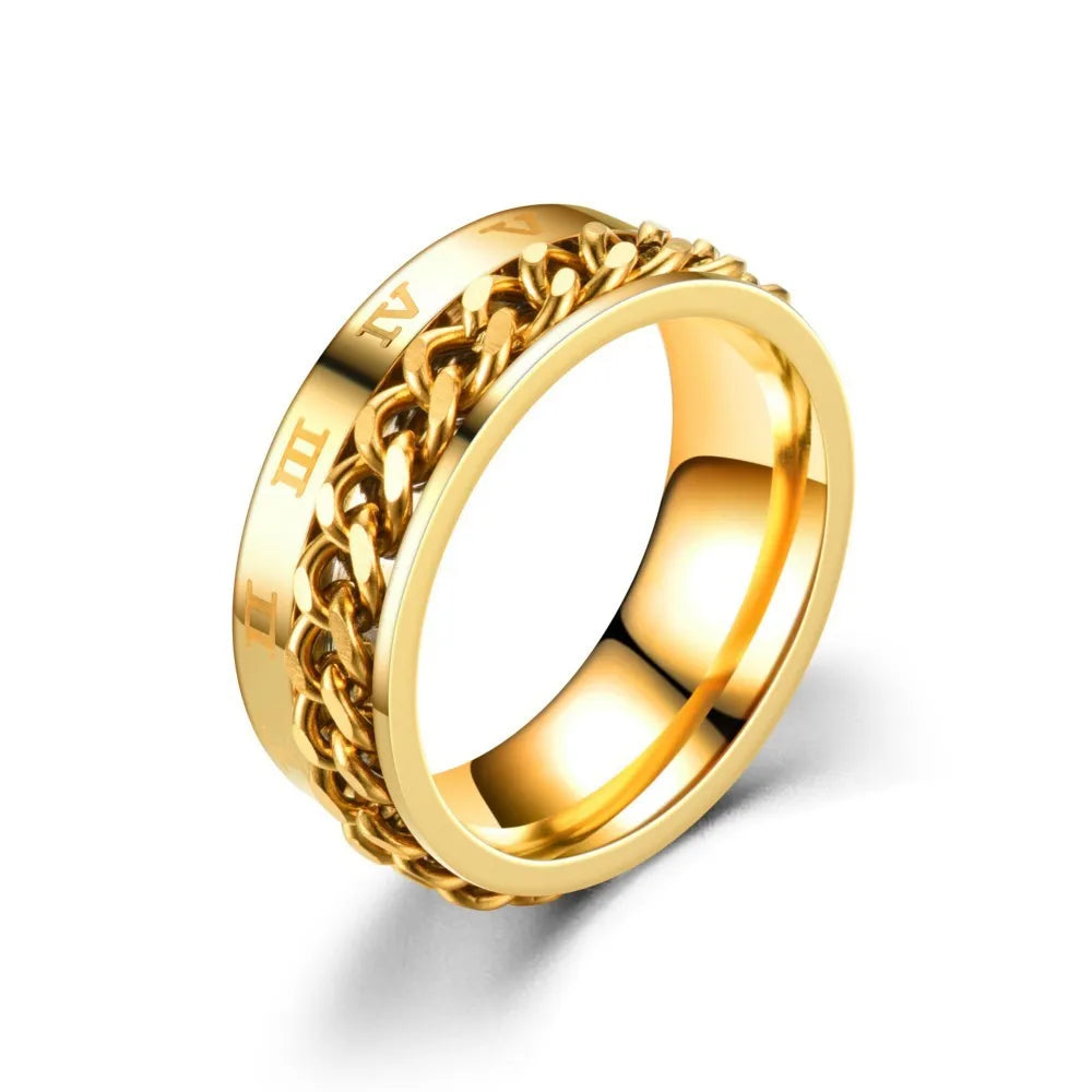 Titanium Steel Spinner Chain Ring - Rotatable Decompression Ring with Bottle Opener Design for Men & Women