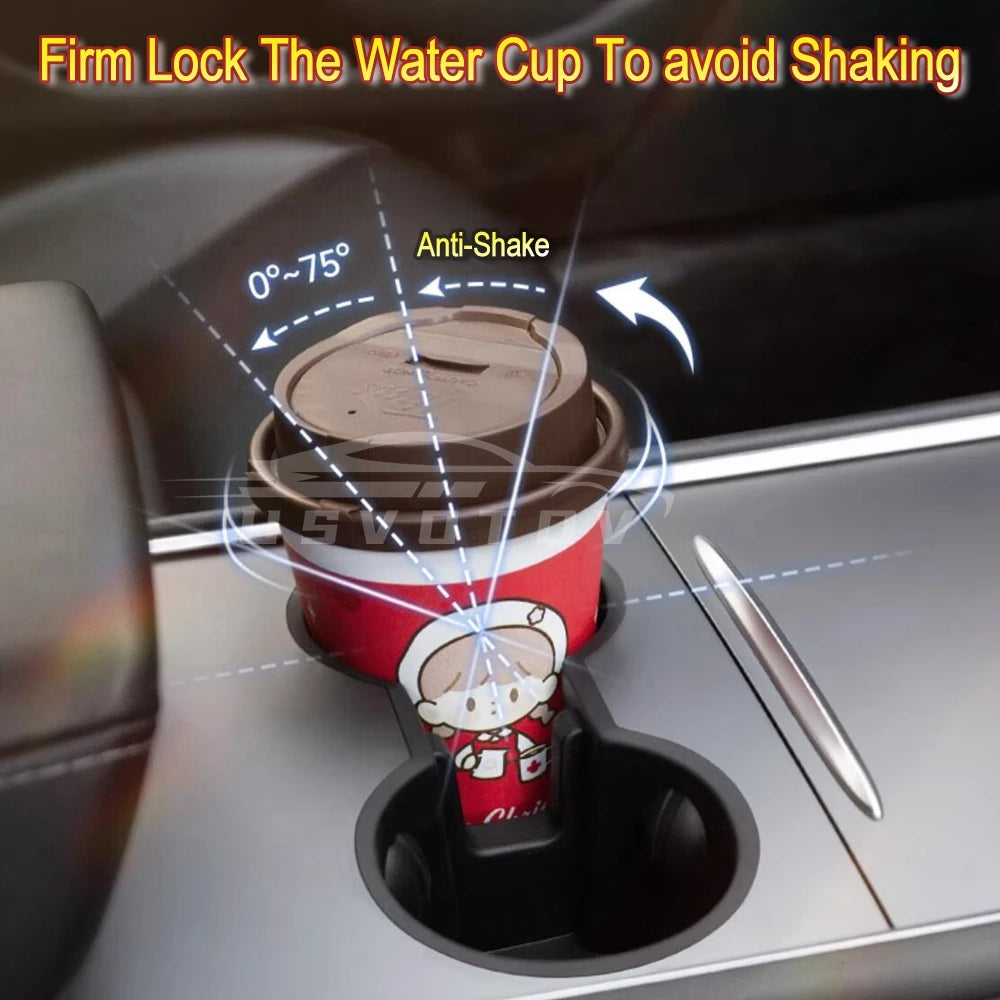 USVOTOV Water Cup Holder for Tesla Model 3/Y (2022-2024) - TPE Insert Storage Box and Center Console Organizer