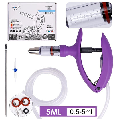 2ml/5ml Veterinary Animal Syringe - Continuous Injector with 10 Needles for Cats, Chickens, Sheep, Farm Use