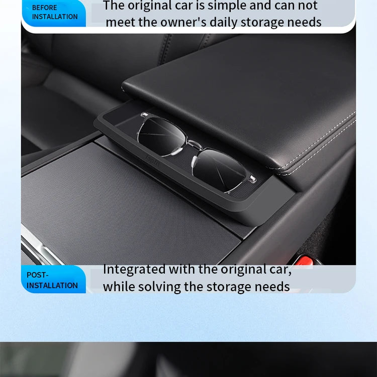 Central Armrest Storage Box for Tesla Model Y/3/3 Highland – Multi-Functional Glasses & Phone Organizer Case, 2024 Accessory