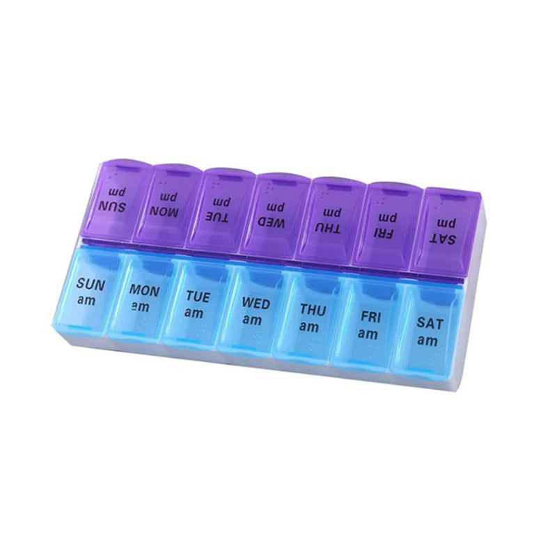 JUSTLANG Weekly Pill Box – 14 Grids, 7-Day Portable Travel Organizer for Tablets, Vitamins & Medicine Storage