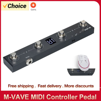 M-VAVE Chocolate MIDI Controller Pedal – Bluetooth Rechargeable, 4 Buttons with APP Control & Wireless Transmission
