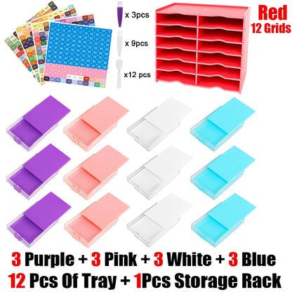 HOMFUN 5D Diamond Painting Tray Kit – 12/24/48 Slots with Storage Rack Organizer for Drill Plate Accessories