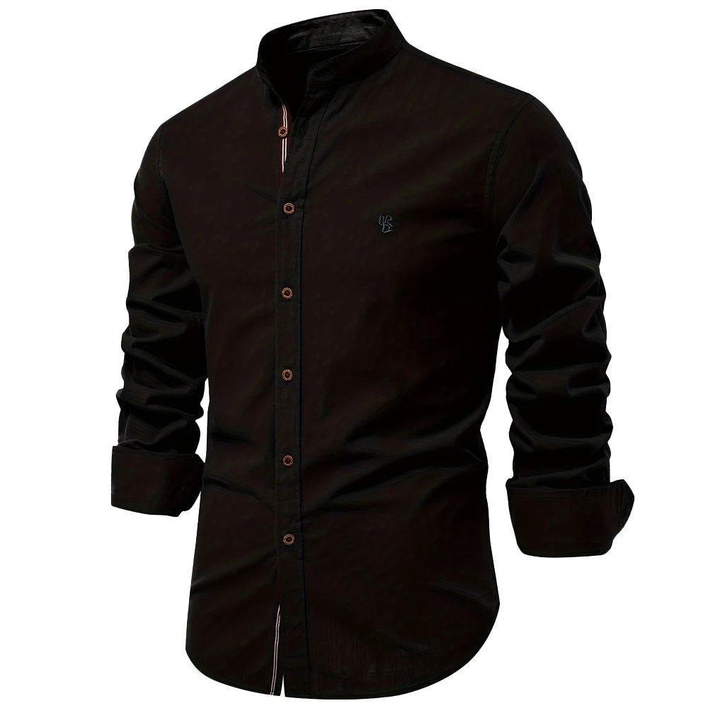AIOPESON Men's 100% Cotton Shirt - Solid Color Long Sleeve Casual Shirt for Spring