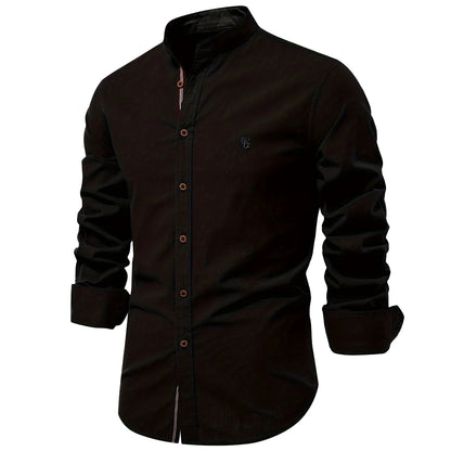 AIOPESON Men's 100% Cotton Shirt - Solid Color Long Sleeve Casual Shirt for Spring
