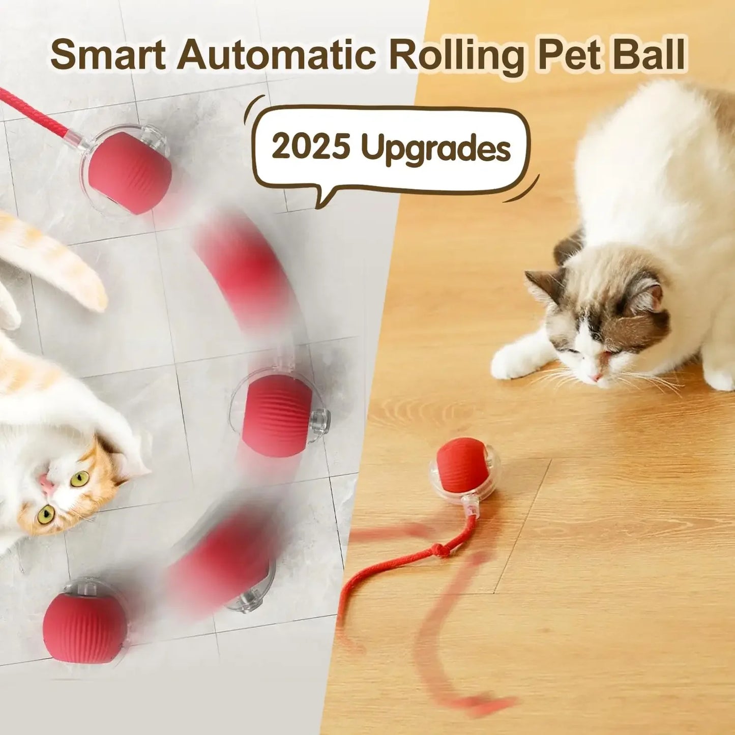 Cat Interactive Ball Toy – Automatic Rolling Ball with Tail, Rechargeable Smart Pet Toy, Intelligent Mouse for Cats