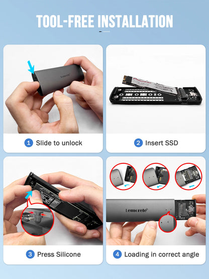 Lemorele SD1L M.2 NVMe SSD Enclosure – 10Gbps PCIe USB 3.1 Gen2 Type-C Adapter, M/B Key Solid State Drive Case