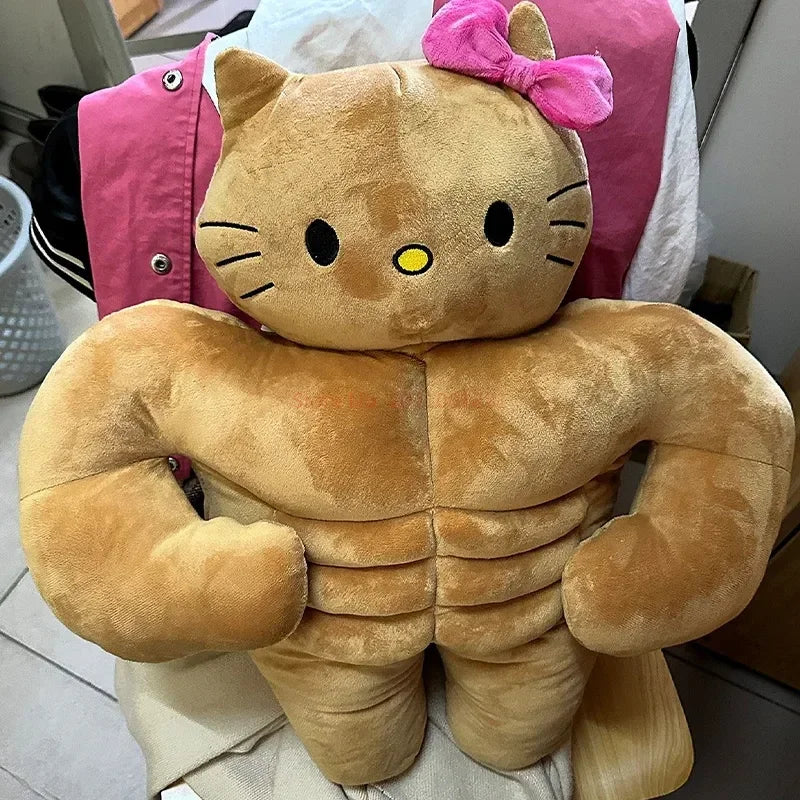 Sanrio Kawaii Hello Kitty Muscle Plush – Funny Chest Abdominal Boyfriend Pillow & Pom Pom Purin Doll, Christmas Gift