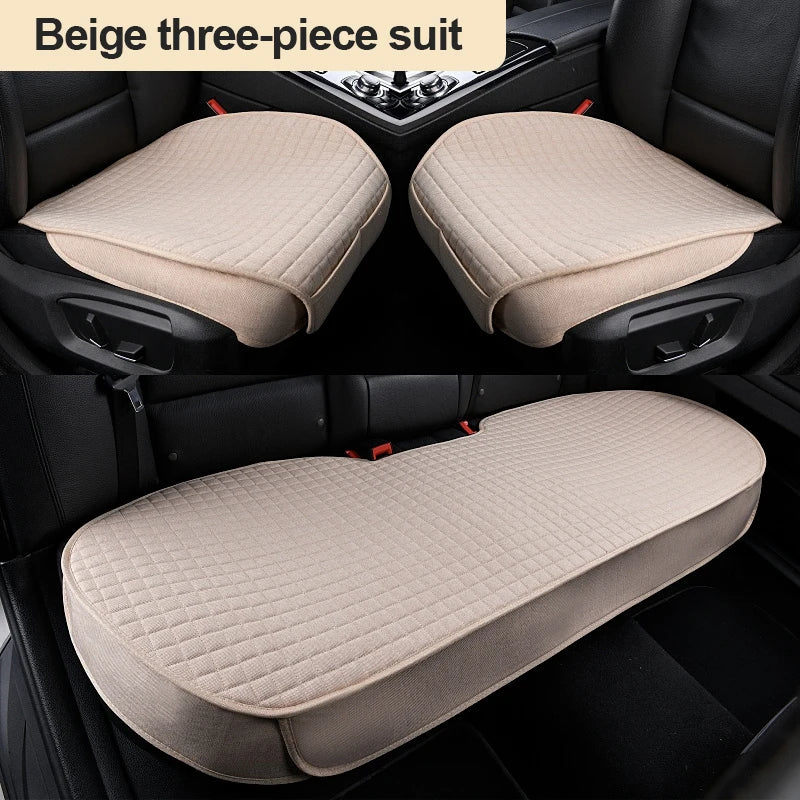 Flax Linen Car Seat Cover - Four-Season Breathable Front & Rear Seat Protector