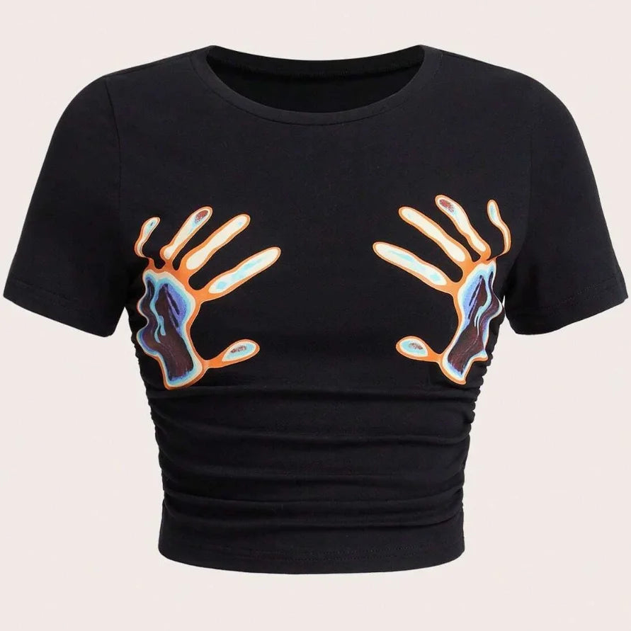 Women’s Summer Crop Top T-Shirt – Brazil Letter Print O-Neck Short Sleeve Casual Streetwear Tee 2026 Beach Fashion
