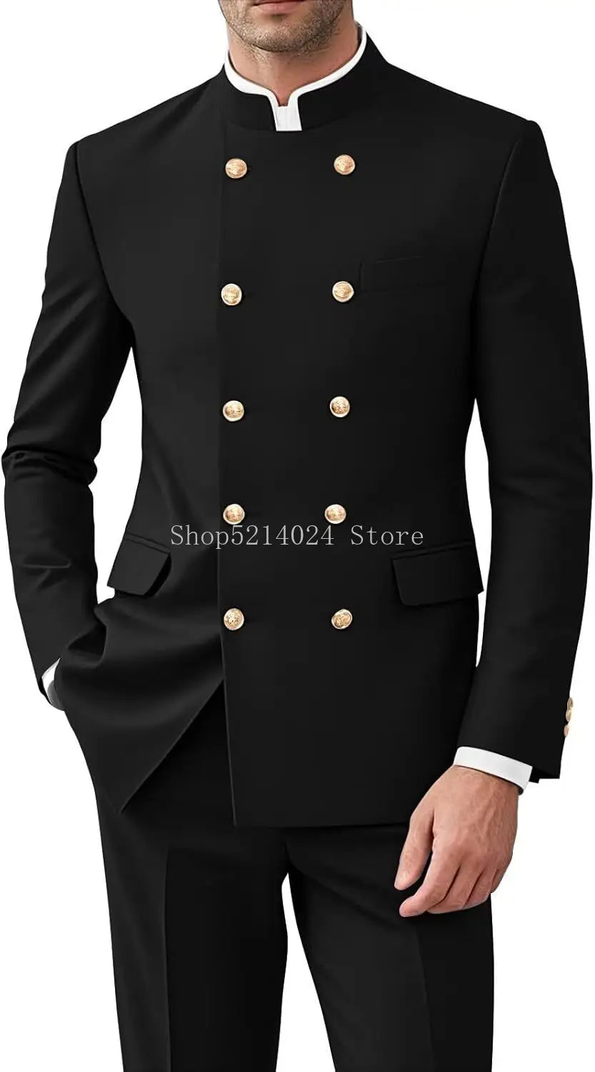Men’s 2-Piece Suit Set - Gold Button Jacket & Pants Formal Wedding Style Outfit