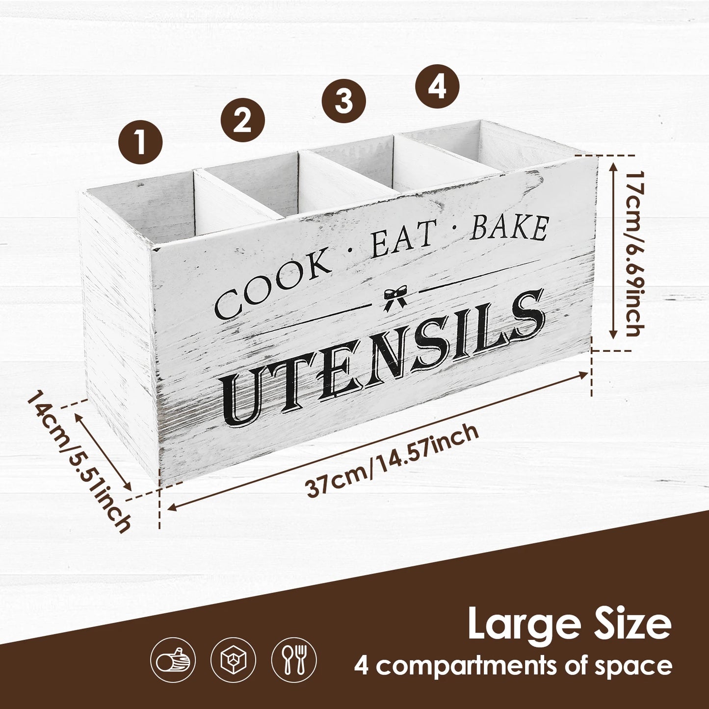 Wood Kitchen Utensil Holder & Organizer – Large Spoon, Fork & Silverware Storage Caddy Rack for Countertop Kitchen Tableware Storage Container
