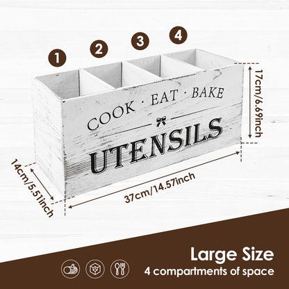 Wood Kitchen Utensil Holder & Organizer – Large Spoon, Fork & Silverware Storage Caddy Rack for Countertop Kitchen Tableware Storage Container